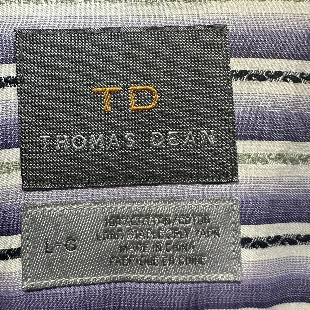 Thomas Dean Purple‎ Shirt Mens L Striped 100% Cotton Button Up Long Sleeve